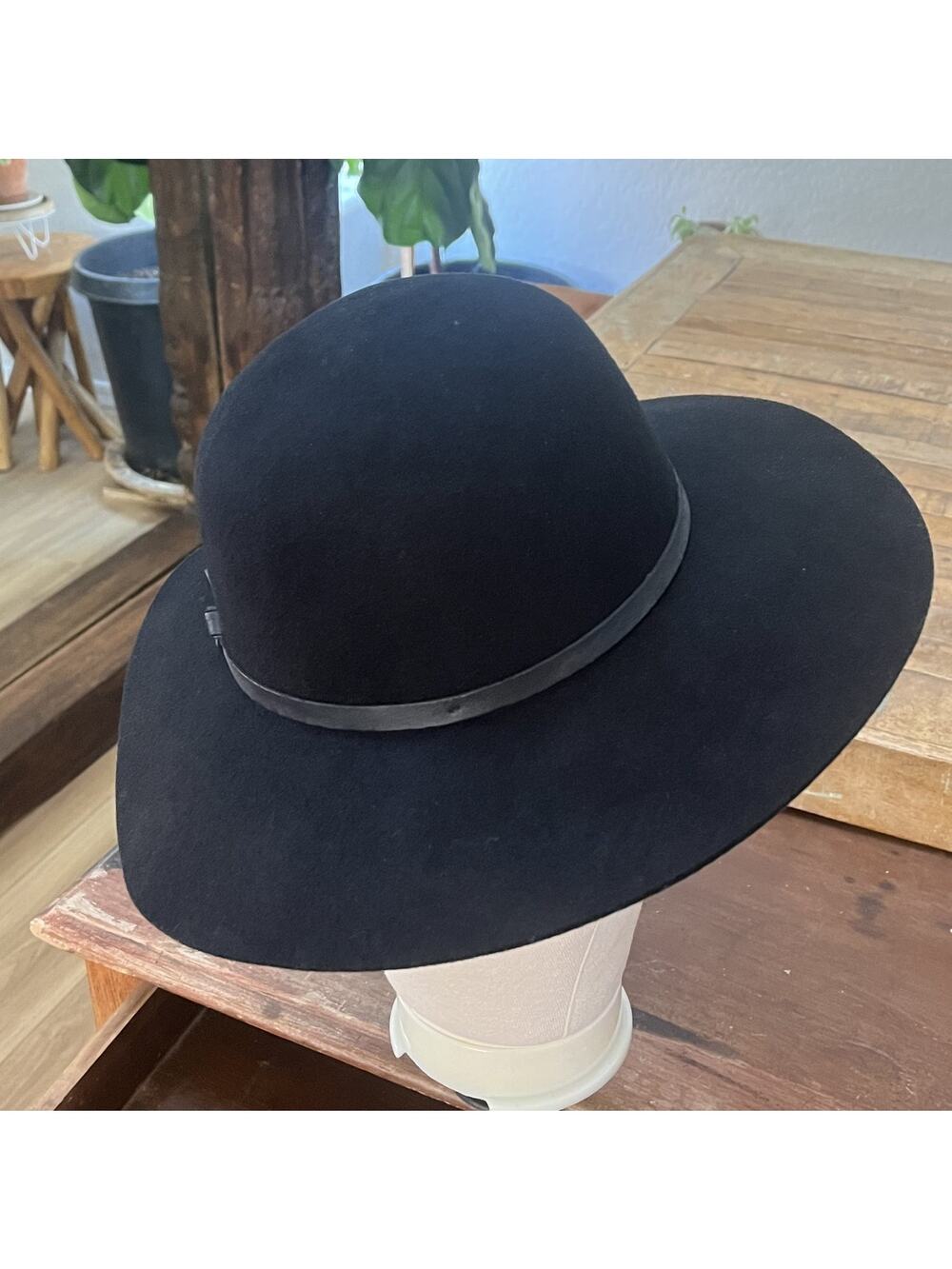 J.Jill Black Black Wool Felt Floppy Hat One Size Wide Brim Decorative Band